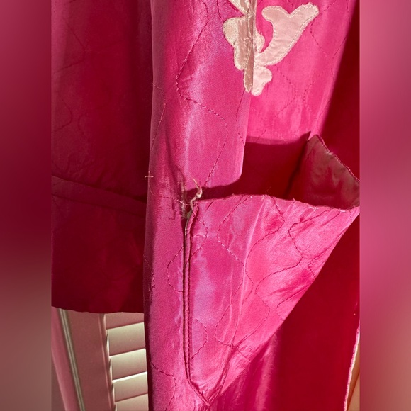 Vintage A Marfay Original Fuchsia Quilted Jacket Floral patch appliqué - Picture 10 of 15
